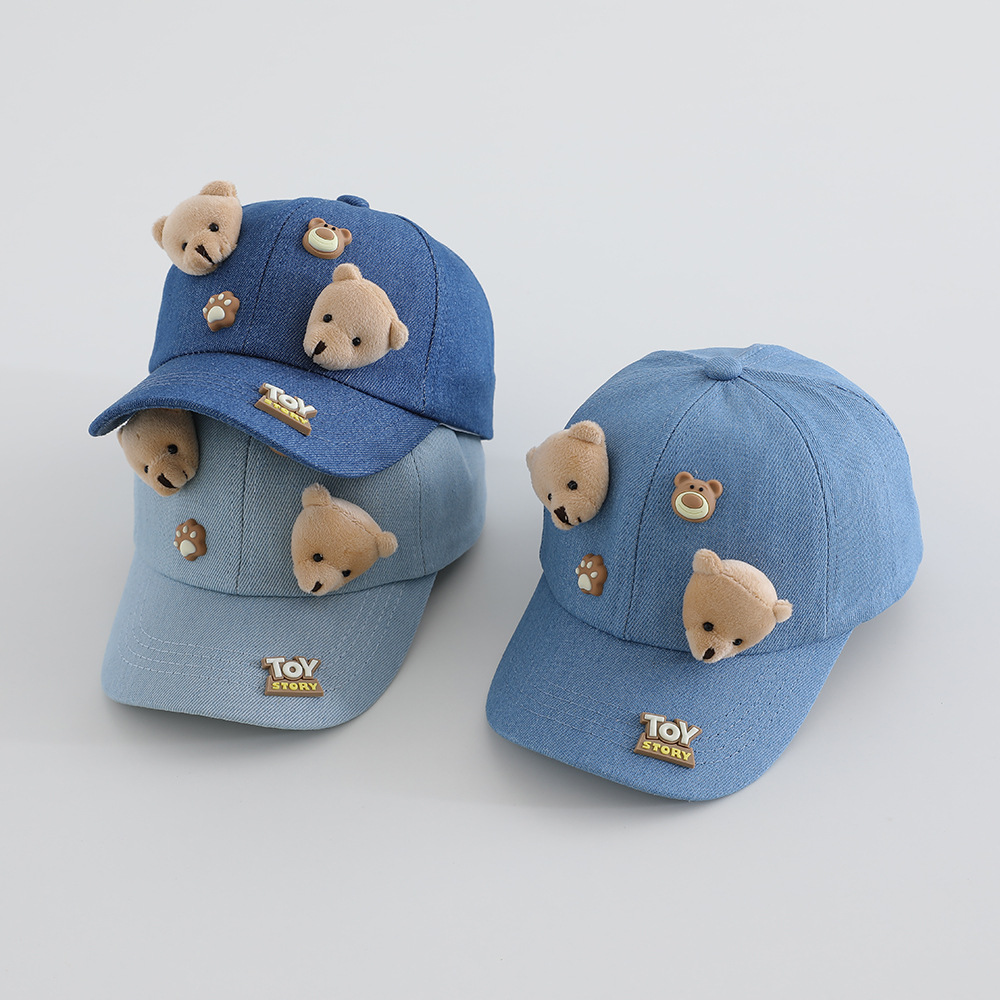 Children's Hats Spring and Autumn Denim Bear Head Doll Baby Baseball Cap Korean Style New Cartoon Children's Baseball Cap Trendy