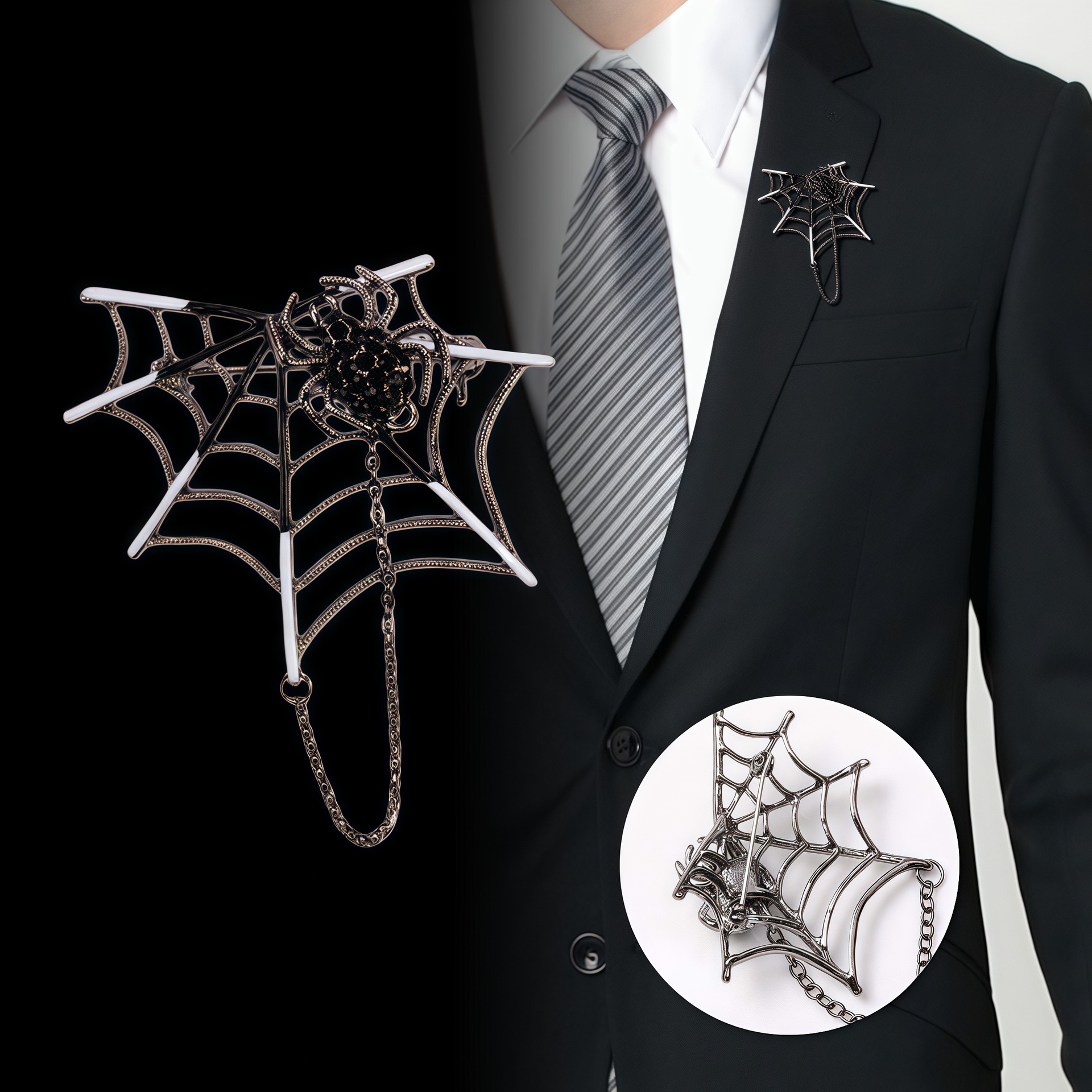 European and American punk style personalized spider brooch men's suit buckle corsage chain casual temperament collar buckle fashion pin accessories