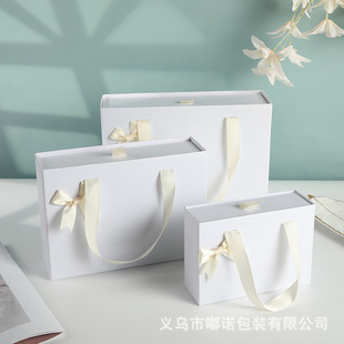 Custom Blue Bow Portable Drawer Style Wedding Candy Gift Box Birthday Gift Scarf Socks Paper Box Custom