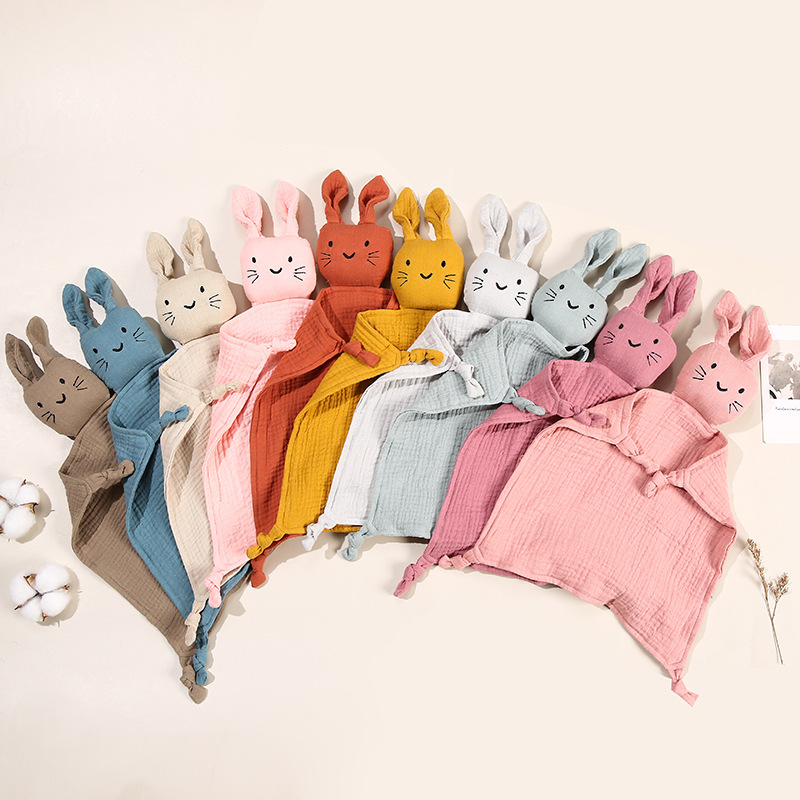 LAWKUL Baby Lovey Security Blanket - Organic Cotton Muslin With Bunny Head (Khaki) - Soft Comforter For Infants Boys & Girls