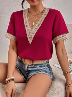 2024 cross-border foreign trade Amazon AliExpress new lace lace short sleeve chiffon top women's clothing