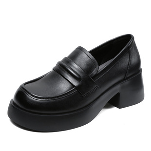 First layer genuine leather thick bottom big toe British leather shoes women's shoes 2023 new autumn slip-on loafers