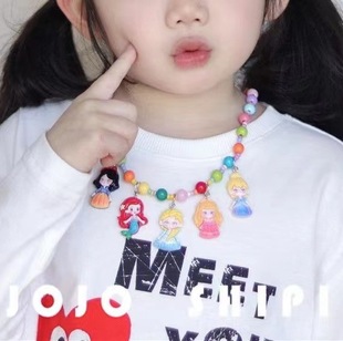 Children's Cartoon Necklace Cute Color Frosted Beaded Necklace Little Girl Dopamine Accessories Princess Party Jewelry