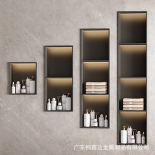 Stainless steel niche simple light luxury matte black bathroom seamless metal storage cabinet factory wholesale