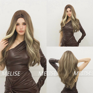 Cross-border new products in long curly hair fashion platinum highlights big wave curly hair European and American style bangs dyed full head wig