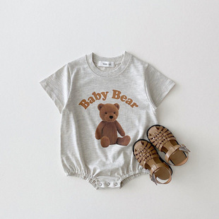 Korean-style Ins Baby Cartoon Plush Bear Short-sleeved Climbing Suit Bag Fart Suit Summer Short-sleeved Baby Bear Suit
