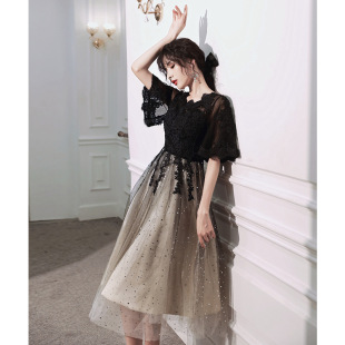 小晚礼服女2022新款气质宴会黑色显瘦平时可穿参加婚礼连衣裙夏季