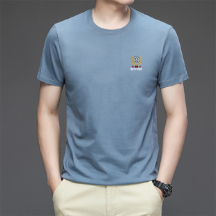 2024 Summer Men's Cotton T-shirt Short-sleeved T-shirt Men's Round Neck Youth Fashion Brand Heavy Cotton T-shirt