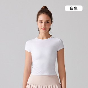 Spring and Summer Leisure Sports Quick-drying Short-sleeved Waist Slim-fit Breathable Yoga T-shirt Outdoor Running Training Fitness Top