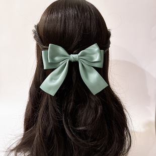 South Korea Satin Bow Hair Accessories Elegant French Hepburn High-end Head Spring Clip Hair Clip Headwear for Women