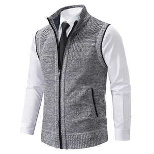 2023 autumn and winter men's vest waistcoat vest vest vest coat stand collar sleeveless sweater casual thickened sweater