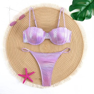 European and American New Bikini Sequins Snake Split Swimsuit Tight Sexy Bikini Gather Foreign Trade Swimwear