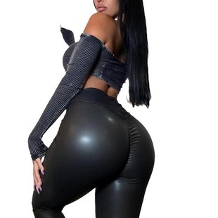 European and American cross-border sexy PU tights plus size color leggings skinny pants sports high waist thin leather pants
