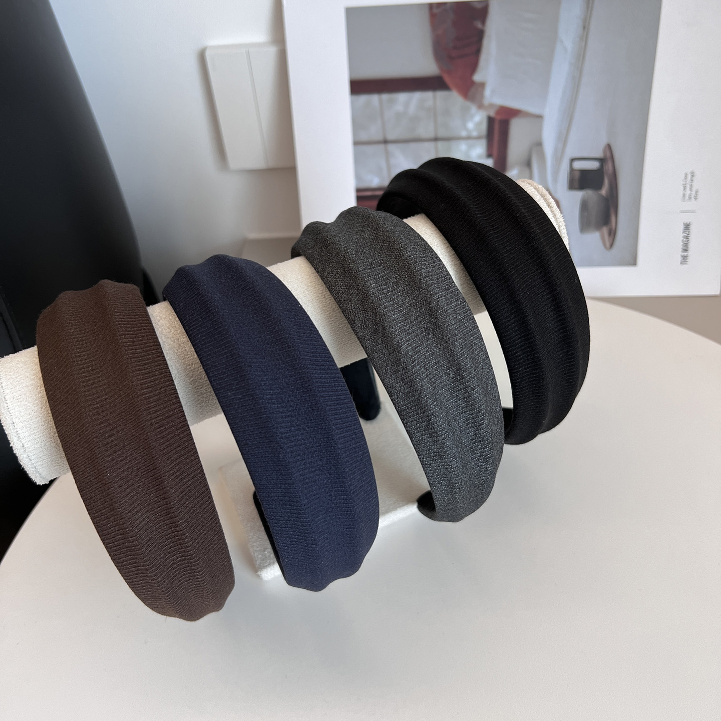 Solid color fine ribbed fabric wide headband, vintage dark soft fabric headband, simple basic style to cover stray hair