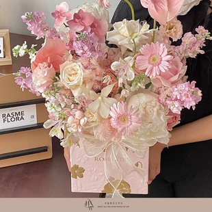 Tanabata Valentine's Day Flower Gift Box Bronzing Set Two Square Flower Box Hug Bucket Floating Light Leaping Gold Series Packaging Box