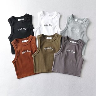 Spring new European and American women's clothing fashion letter embroidery sleeveless slim T-shirt vest top C72353