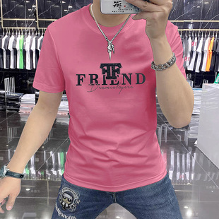 Solid Quality Men's Short Sleeve Ice Silk Cotton Exquisite Heavy Industry Intarsia high quality T-shirt Casual Breathable Handsome Half Sleeve