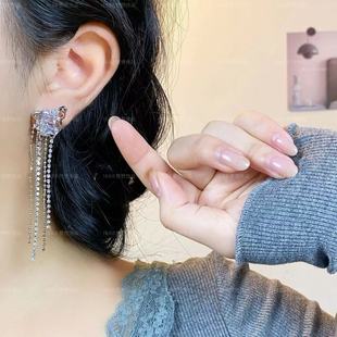 Asymmetric Zircon Tassel Earrings 925 Silver Needle High-end Light Luxury Fashion All-match Retro Long Tassel Earrings