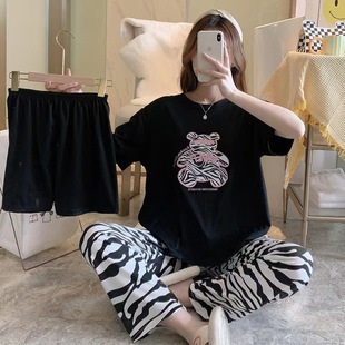 Summer New Pajamas Women's Short-sleeved Shorts Three-piece Set Sweet Loose K-style Student Home Clothes Set Can Be Worn Outside