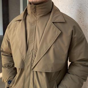 2024 New Autumn and Winter Thick Fashionable Fake Two-piece Warm Cotton-padded Jacket Korean Style Retro Casual Mid-length Jacket for Men