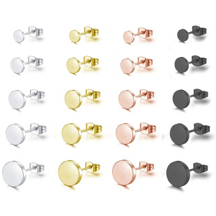 Cross-border European and American fashion earrings stainless steel round cake ear bone nails Korean barbell ear studs fine needle earrings for men and women 1PCs