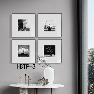 Amazon abstract line frameless decorative painting wholesale black and white canvas painting triple combination hanging painting poster painting core