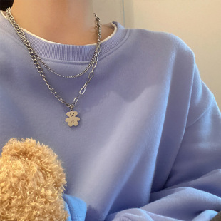 Bear Necklace Hip Hop Titanium Steel Clavicle Chain Long New Sweater Chain Women's All-match Stacked Sweater with Korean Women