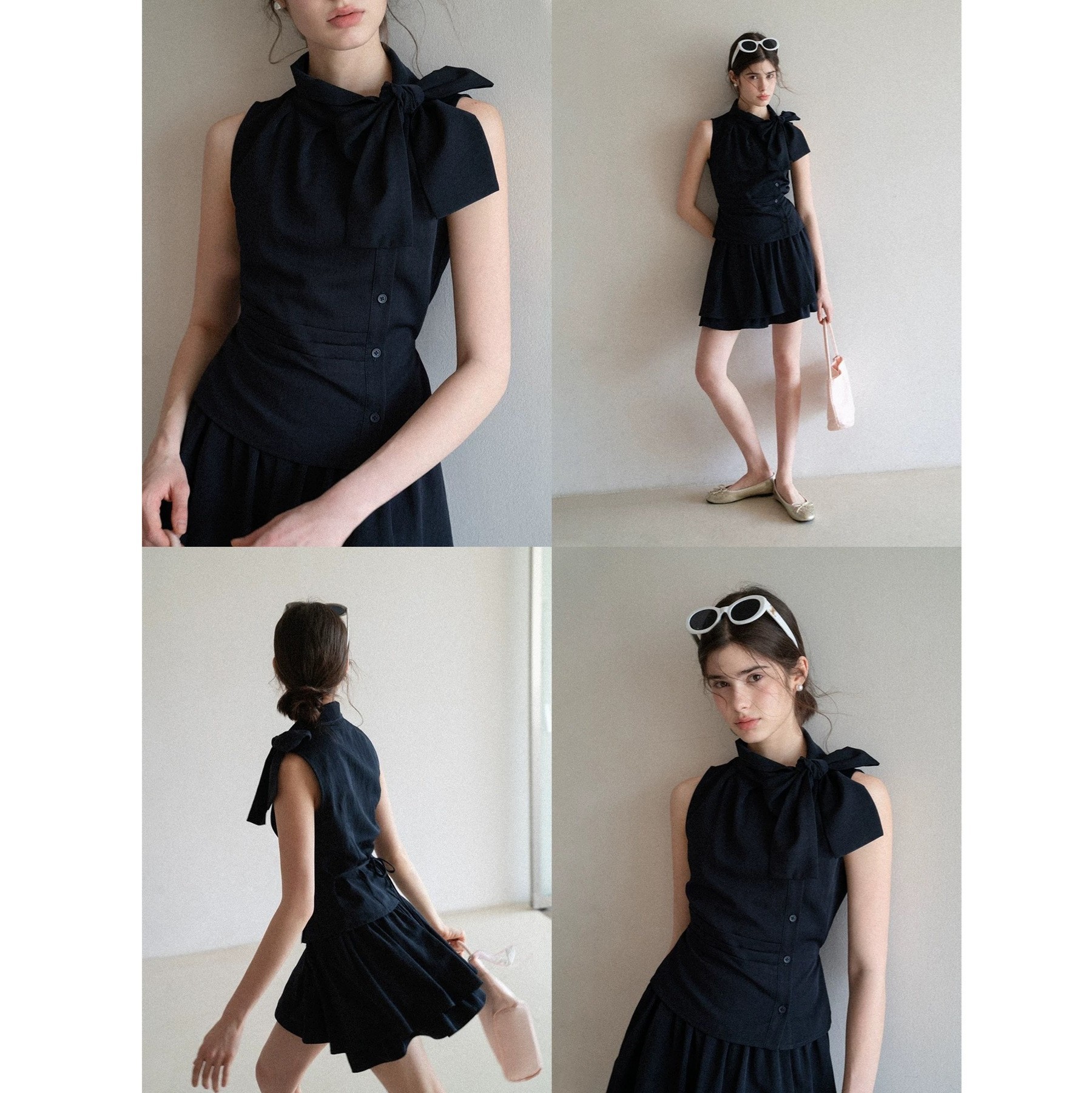 Egka Side-Tie Waist-Cinching Design Sleeveless Vest Top + High-Waisted A-Line Floral Skirt Women's Summer Set