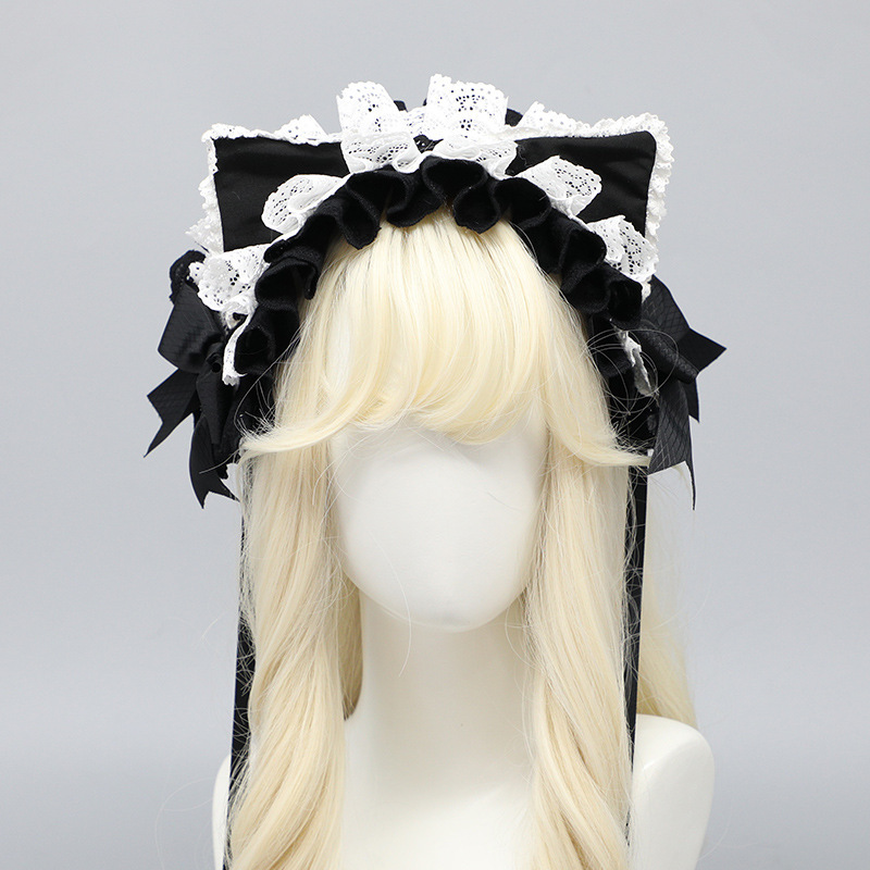 Original Hairband in Milk Coffee Color, Sweet and Cute Lolita Cat Ear Hairband with Bow Hairpin Kc Japanese Style Lolita Hair Accessory