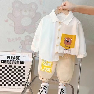 Boy clothes children's new cotton long sleeve suit baby fashion lapel shirt comfortable trousers 2-piece set Wholesale