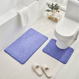 Cross-border toilet three-piece cobblestone bathroom absorbent mat small stone door mat non-slip coral fleece embossed mat