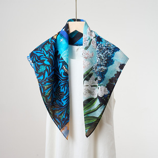 New spring and summer light breathable 65*65cm square versatile printed silk cotton blended ladies silk scarf