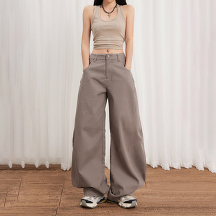 Bumi House# Wide Leg Machete Jeans Women's American Retro High Waist Loose Thin Grey All-match Banana Pants Wholesale