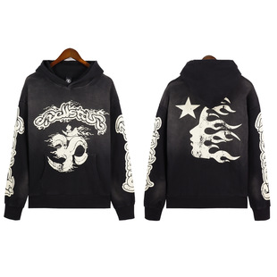 Американская High Street Tide бренд ретро мойка для старых граффити принт плюс плюшевая толстовка свитер HOODIES внешняя торговля оптом