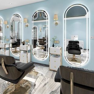 Hairdresser mirror special decoration beauty mirror barber shop mirror with LED light wall-mounted single-sided hairdressing mirror