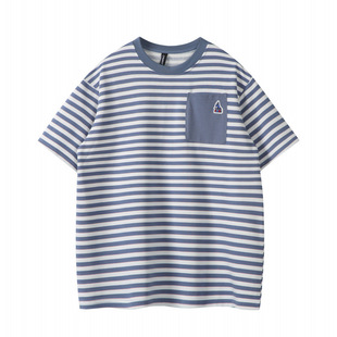 2025 Summer 330g Sea Soul Shirt Pocket Decorative Striped Short Sleeve T-Shirt