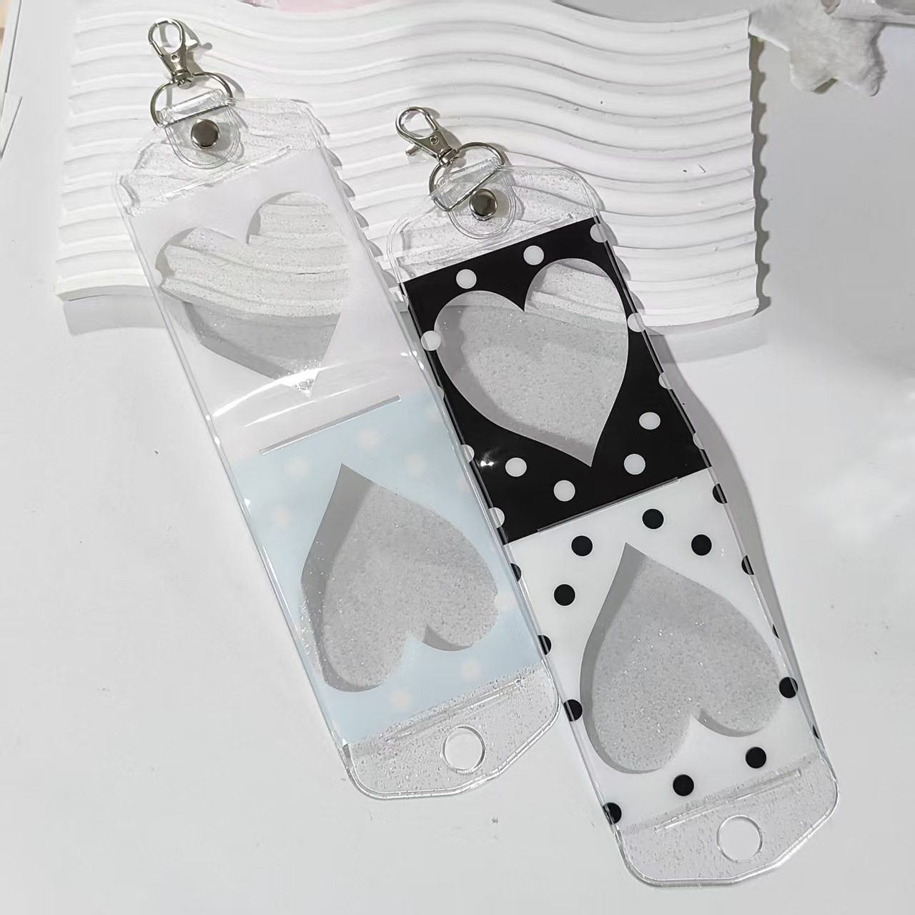 Ins-Style Double-Sided Multi-Card Slot Lobster Clasp Polka Dot Card Holder Photo Card Pendant Key Ring 3inch Card Holder Card Clip