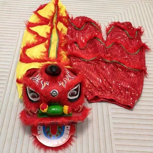 Lion Head Handmade Student Lion Dance Double Lion Dance Lion Head Children Lion Performance Props with Full Set of Lion Dance Pants