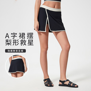 Naked breathable sports yoga skirt women's fake two-piece anti-light A- line skirt outdoor fitness tennis skirt D25044