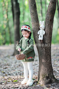 Nordic ins style New 2023 autumn and winter girls' handmade embroidered small mushroom flower knitted cardigan