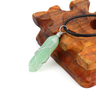 Cross-Border hand-wound Crystal double pointed hexagonal pillar pendant natural raw stone silk wound bullet necklace diy jewelry