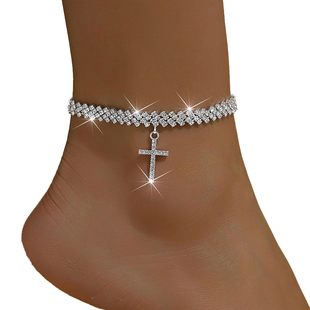 Amazon New Cross Shell Pendant Full Diamond Foot Chain Love Xiaomi Beads Cuban Chain Multi-Layer Foot Chain Jewelry
