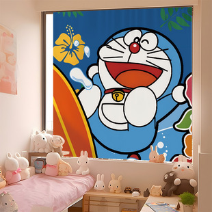 Doraemon мультфильм аниме без перфорации висит липучка настенная ткань занавеска спальня занавески фон настенный шкаф украшения