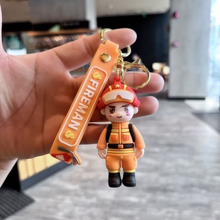 Cartoon Traffic Police Firefighter Keychain Pendant School Bag Hanging Creative Car Key Chain Cute Doll Souvenir