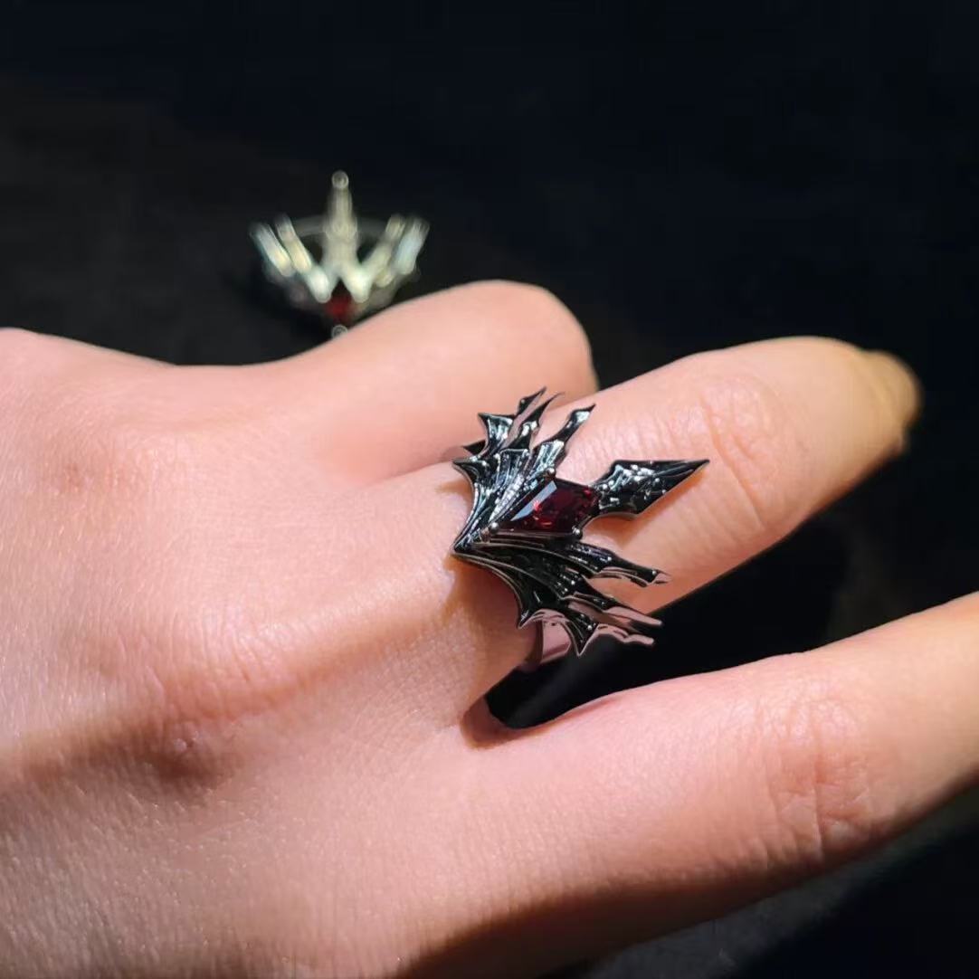 Cross-Border New Product Irregular Crown Ring with Unique Design, Yone Champion Anime Game Dark Style Open Ring
