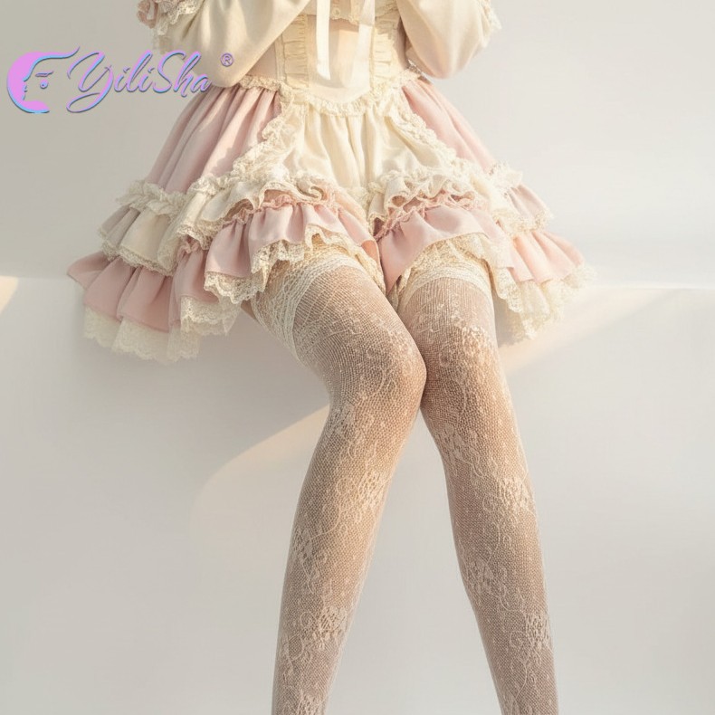 Lace Trim Sexy Hollow-Out Ultra-Thin Japanese Jk Long Socks White Over-The-Knee Spring and Summer Sweet Japanese Lace Socks