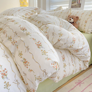 Pure cotton four-piece set 100 cotton bedding fresh floral quilt cover dormitory bed sheet three-piece set bedding