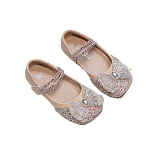 Girls' Shoes Kidsren's Princess Crystal Small Leather Shoes 2025 Spring & Fall New Spring Baby Soft Sole Shoes Shiny Rhinestones