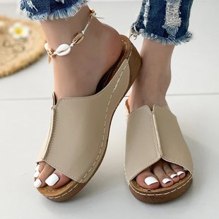2024 early spring new fish mouth cross-border explosion wedge heel fashion simple light pedal fashion sandals slippers women