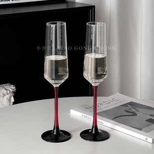 European-style Red Pole Champagne Cup Home High-end Creative Crystal Glass Red Wine Glass Goblet Pair of Sparkling Wine Glass